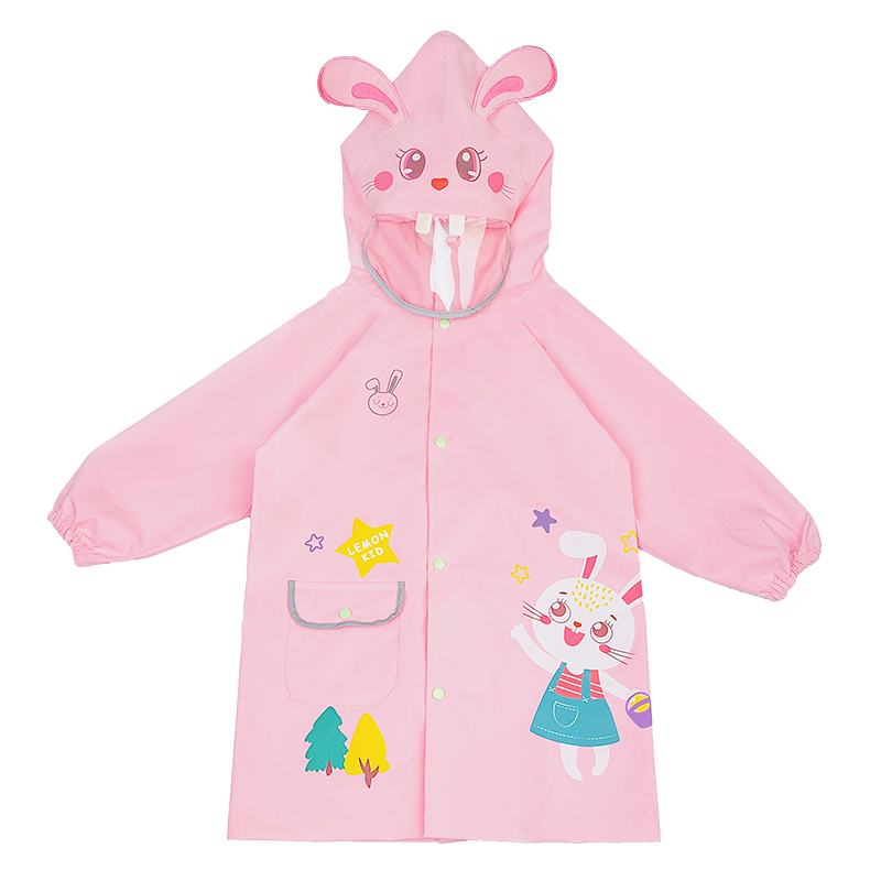 Lemonkid Children's Raincoat, Boys And Girls Baby Poncho Style Rainwear for Elementary School Students, Tiana Rainbow Star Rabbit, M Size