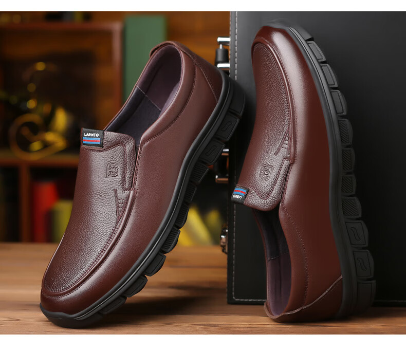 LAORENTOU Men's Leather Shoes, Autumn Business Formal Wear, Soft Leather And Sole, Middle-Aged Casual Dad Shoes, A90223, Black, Size 43 8