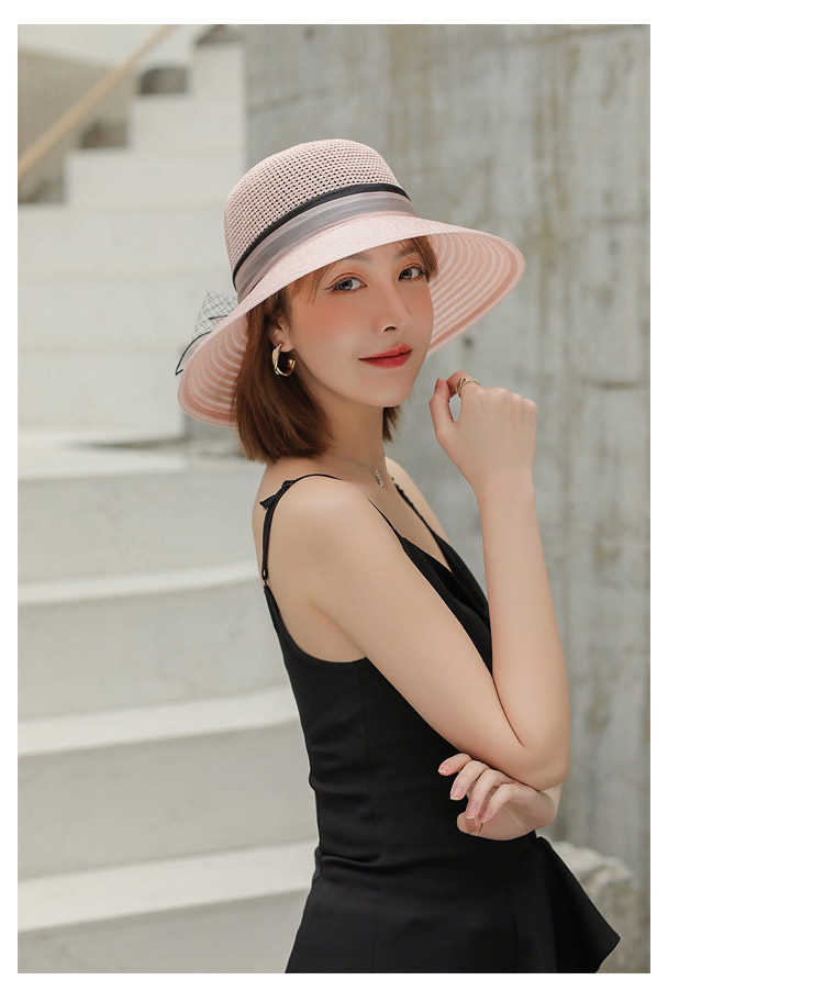 GLO-STORY Organza Women's Sun Protection Hat Lace Pearl Elegant Breathable Straw Top Fisherman Hat for Outings 18