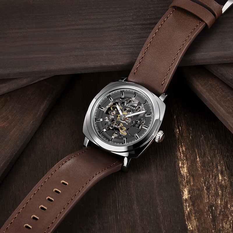 TSAR BOMBA Benyar Youth Trendy Skeleton Mechanical Watch, Student Watch for Men, Casual Sports Leather Strap, Gift for Boyfriend 10