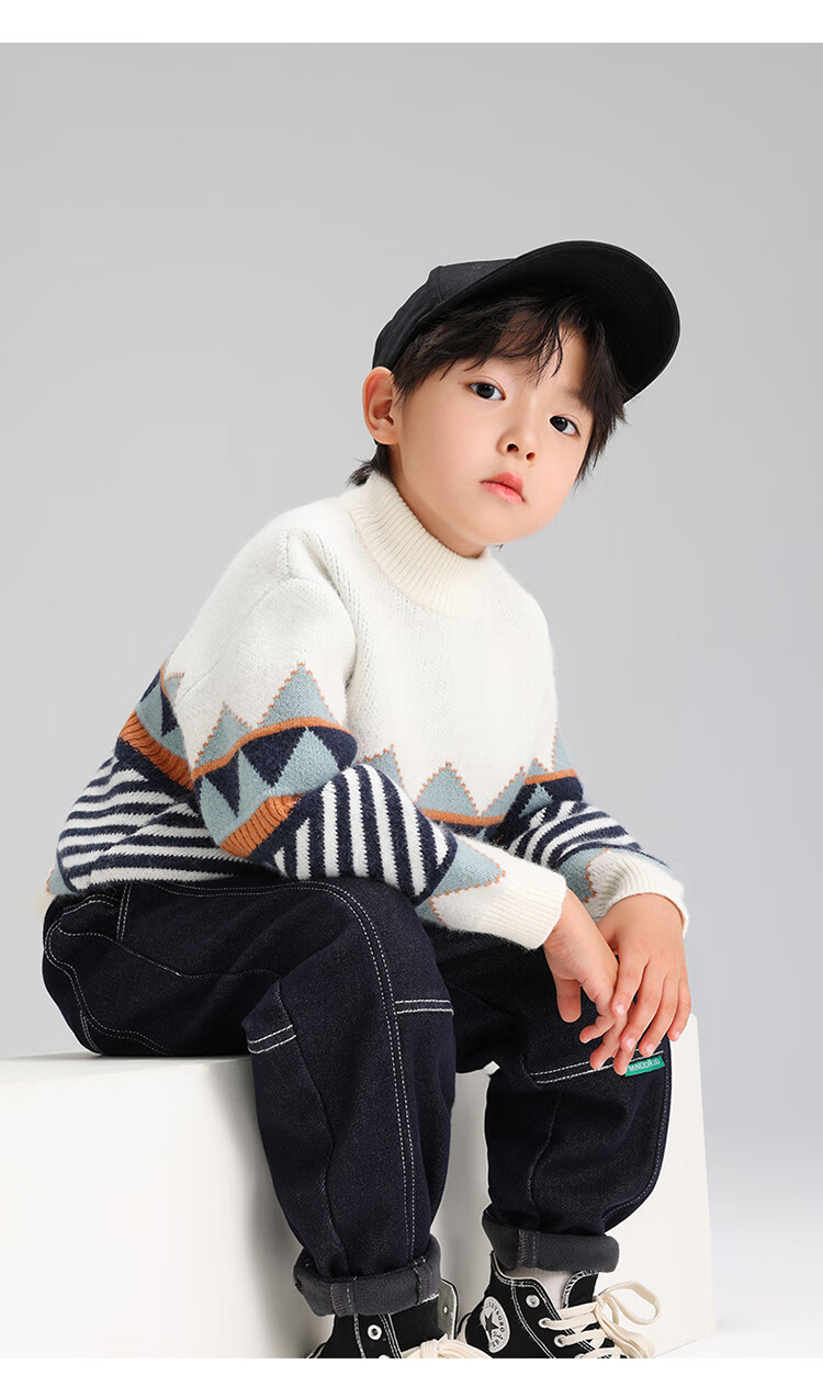 Zuoxi Boys' Sweater, Children's Thickened Autumn And Winter 2025 New Style, Boys' Knitted Sweater, Winter Pullover, Navy Blue, Size 160 22