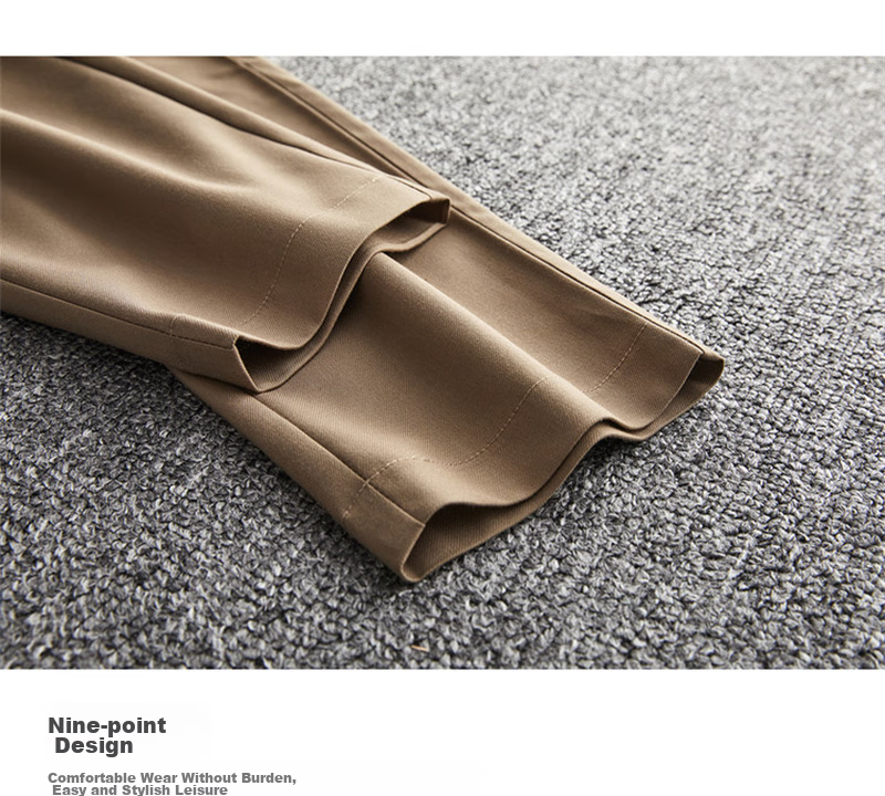 Dme Cropped Pants for Spring And Autumn, New Straight-Leg Suit Pants with Fake Pockets, Casual Trousers for Women, Khaki, S 29