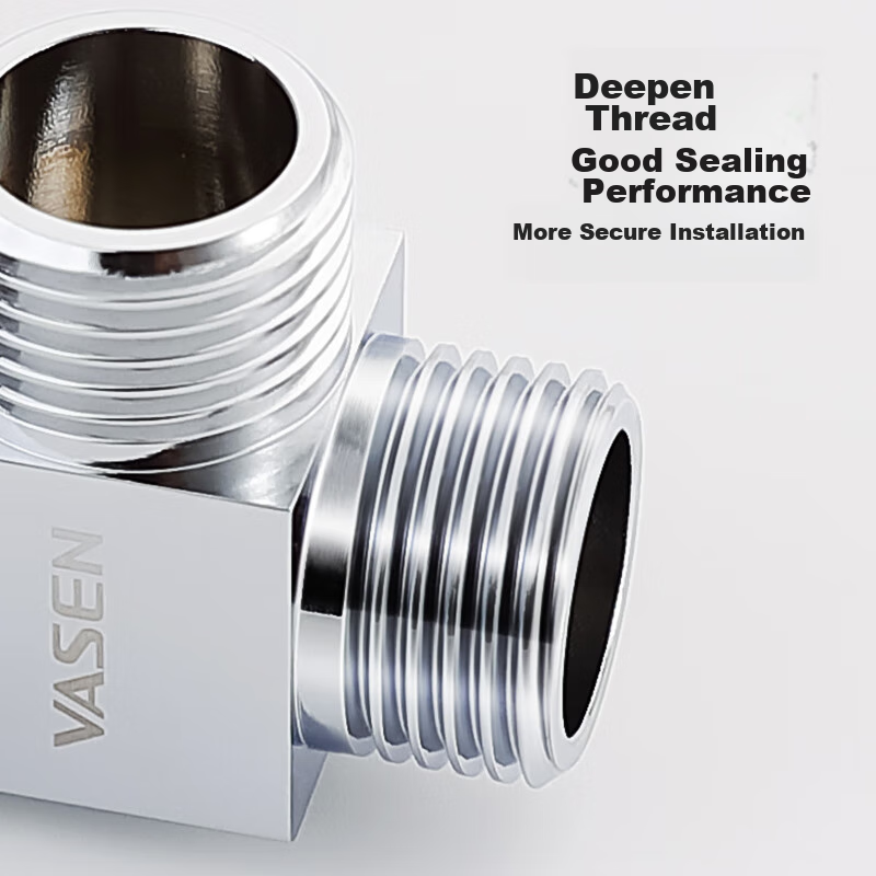 Угловой вентиль VASEN 0202-Chrome-G1/2, латунь, хром, 1 вход 2 выхода, 4 точки