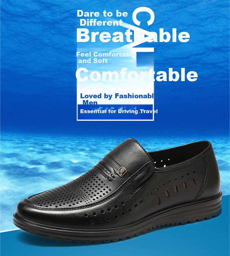 LAORENTOU Men's Summer Business Formal Slip-On First Layer Breathable Driving Shoes LJD587 Black Hollowed Out Size 40 1