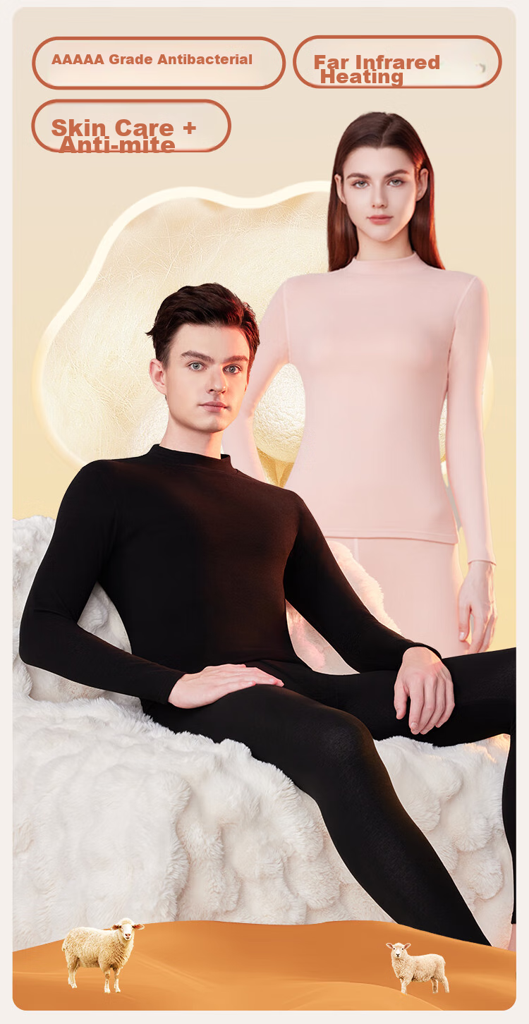 Ordifen [Cashmere Silk Mid-Neck Set] Anti-Mite, Anti-Static, Antibacterial, Warm Underwear for Men, Winter And Autumn Clothing And Pants, Black, 3XL 2