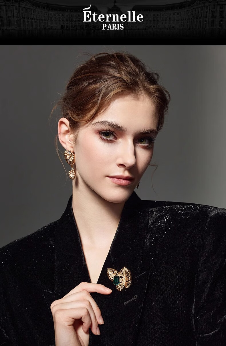 Eternelle French Eternal Dazzling Leaf Brooch for Women, High-End Exquisite Autumn And Winter Pin Buckle Corsage Birthday Gift 1