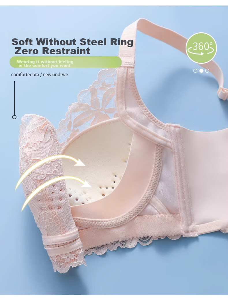 LangSha Women's Bra, Minimizing for Large Breasts, Wireless, Anti-Sagging, Breathable for Summer, Perforated Cups, Sexy Lace, Adjustable Bra 5