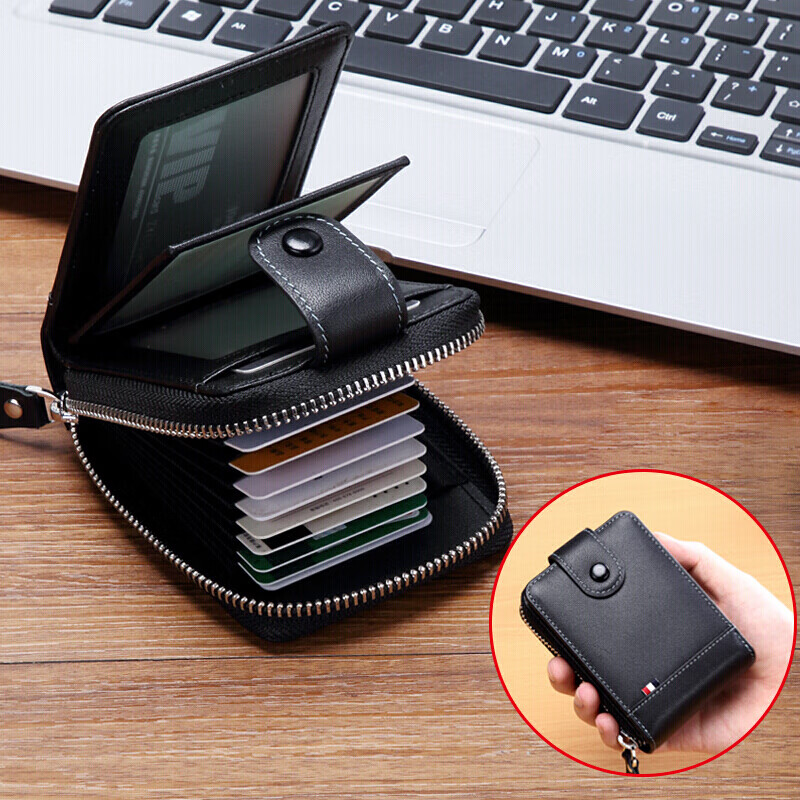 GOLF Top-Grain Leather Men's Card Holder, Multifunctional Driver's License/ID Card Holder, Large Capacity Document Case, Gift for Men, Business Card Holder, Coin Purse, 5V328451J Black