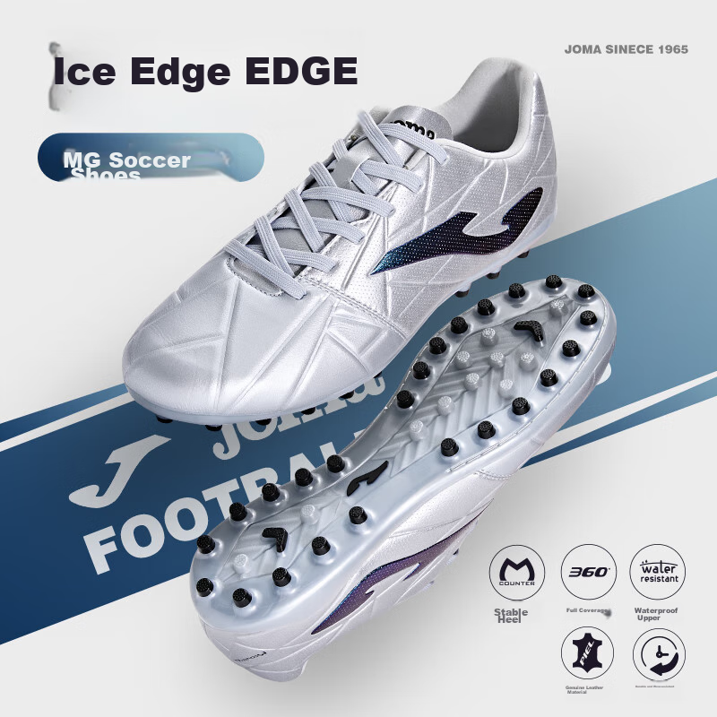 JOMA Kangaroo Leather Soccer Shoes for Men, MG Short Studs, Non-Slip, Wear-Resistant, Professional Football Training Shoes, Silver, Size 40