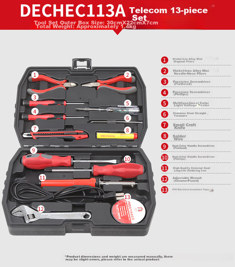 DELIXI ELECTRIC Household Multi-Functional Hardware Tool Set for Electricians And Carpenters, Repair Tools Kit for Telecommunications Maintenance, 13-Piece Set 8