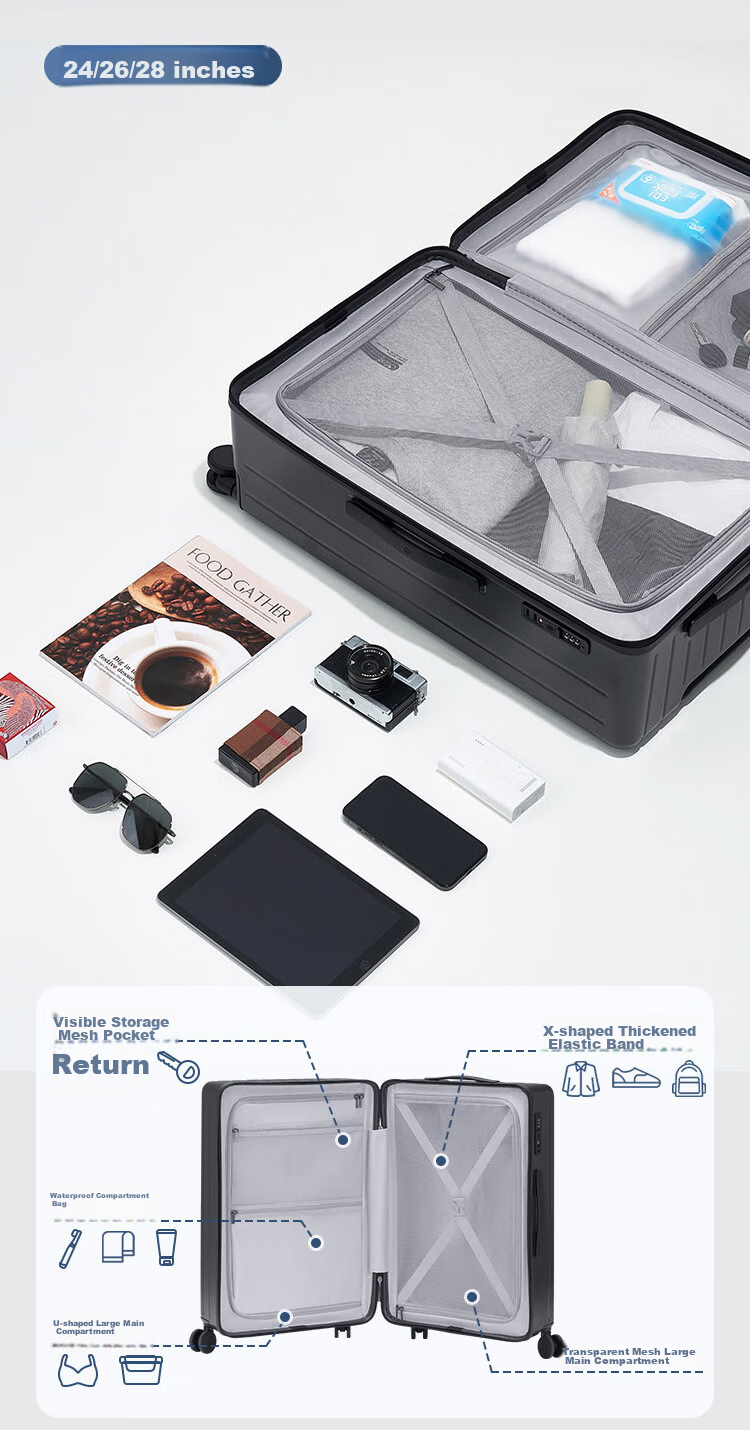 JD Original German PC Suitcase for Men And Women, Large Capacity Trolley Case Travel Luggage Leather Suitcase, Cloud White, 26 Inches, Carry-On Size 12