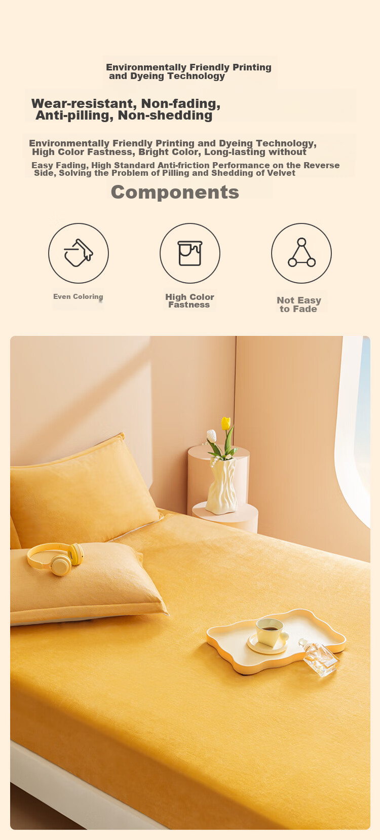 JD Original 220g Thickened Milk Velvet Fitted Sheet, Non-Static A-Class Winter Bed Cover Mattress Protector, for 1.8-Meter Bed, Warm Yellow 12