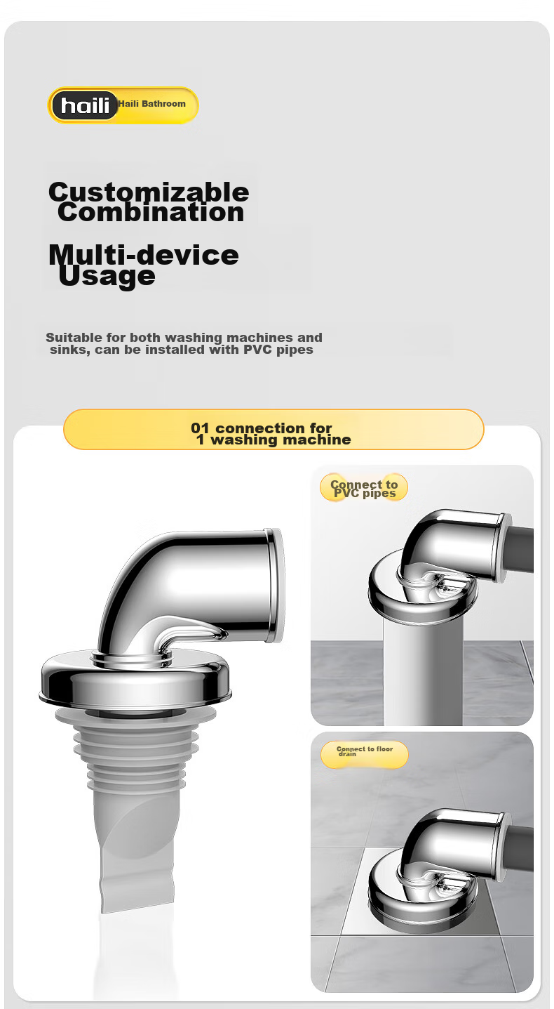 Haili Washing Machine Floor Drain Four-Way Connector, Drainage Pipe, Multifunctional ABS Kitchen Sink Drainpipe, Anti-Odor, Anti-Overflow, Universal DF4 11