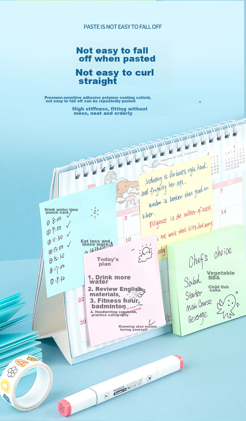 GuangBo 400 Sheets 4-Color Sticky Notes, 76*76mm Label Stickers, Reusable Memo Pads, Message Notes, Office Supplies GB9198 8
