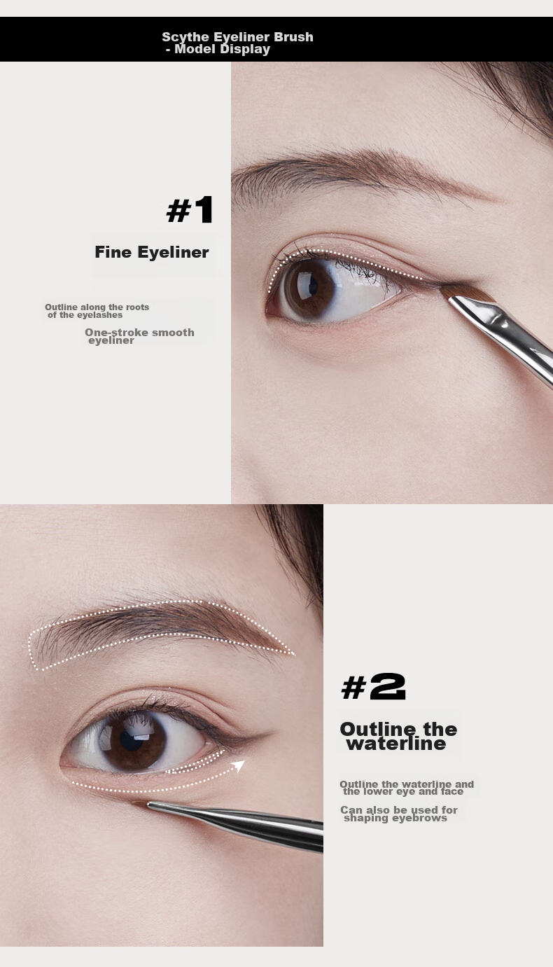 BLJ Sickle-Shaped Eyeliner Brush Single Piece, Flat Head Ultra-Thin Eye Detail Makeup Brush for Tear Trough, Ebony Series HT21 4