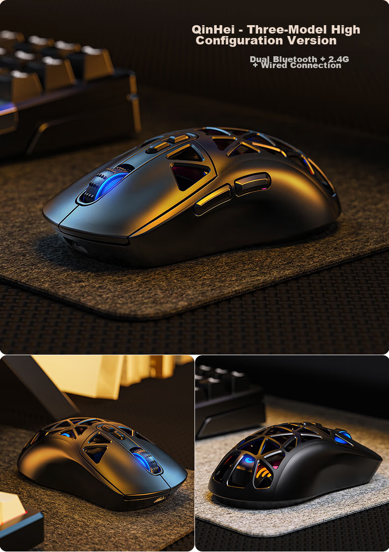 YINDIAO G17 Lightweight Tri-Mode Gaming Mouse, Wireless Bluetooth Rechargeable, E-Sports Sensor, 6-Level DPI, Compatible with Desktop Computers, Laptops, And Smartphones, Premium Edition in Dome Black 3