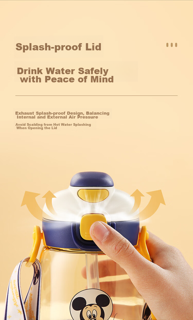 Disney Plastic Water Bottle with Straw for Children, Tritan High-Temperature Resistant Dual-Use Water Bottle for Boys And Girls, Elementary School Students, Direct Drinking Cup 6