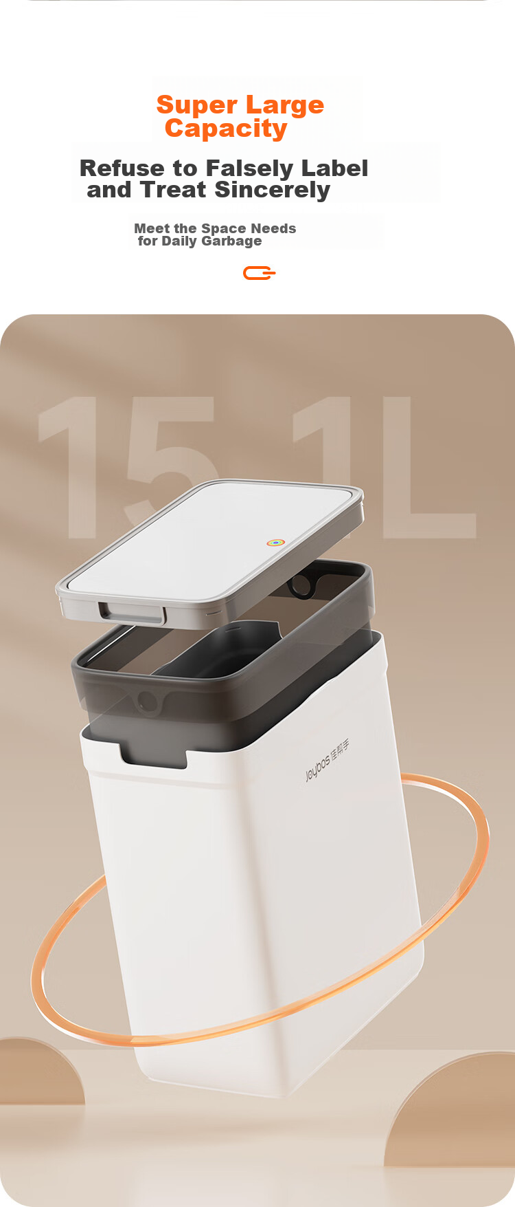 Jiabangshou Bathroom Toilet Push-Lid Trash Can, 15.1L Narrow Gap Garbage Bin, Large Size, for Kitchen, Bedroom, Living Room, Home Use, Popular Trendy Bi 11