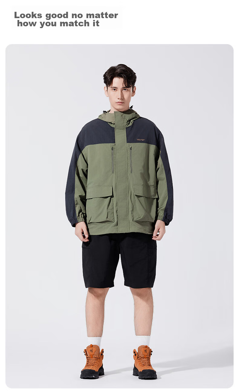 TECTOP Windproof Outdoor Hiking Jacket, Casual Outerwear, 2412205WT, Olive Green/ebony Gray, Size S 19