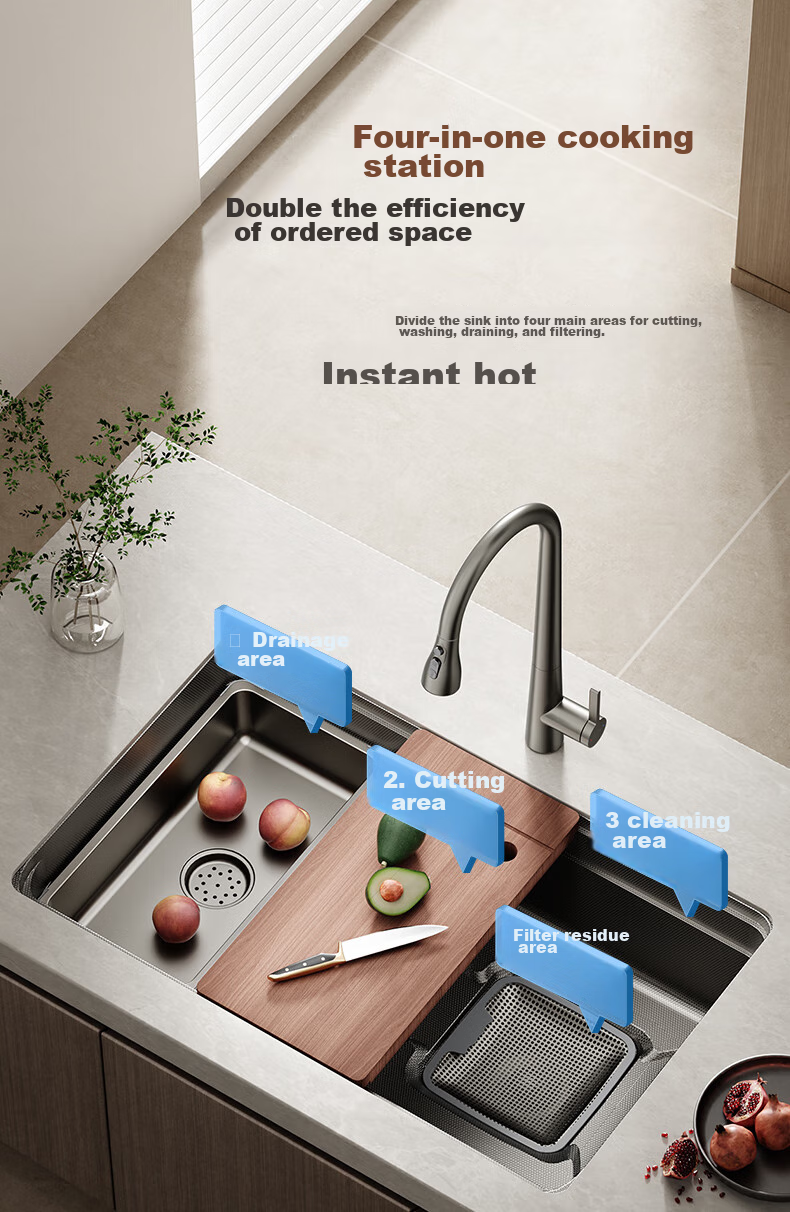 ARROW Kitchen Large Single Bowl, 304 Stainless Steel Embossed Sink, Nano-Embossed Vegetable Washing Basin, Undermount Sink 9
