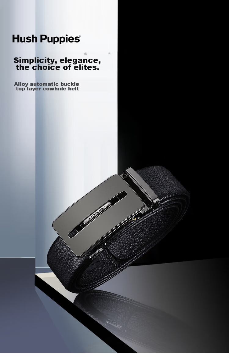 Hush Puppies Leather Belt for Men with Automatic Buckle, Top-Grain Cowhide High-End Gift Box Birthday Present for Boyfriend 1