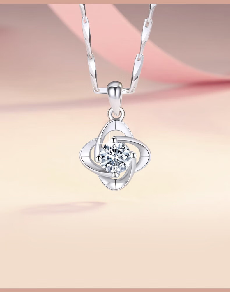 Zhoubaifu [1000+ Stores] Four-Leaf Clover Necklace for Women, Luxurious Silver Pendant Birthday Gift for Girlfriend Or Wife 3