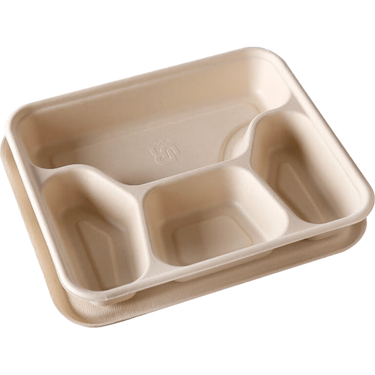 Jiamo Biodegradable Disposable Food Containers with Lids, Four Compartments, 1000ml*50 Sets, Takeout Packaging, Thickened Lunch Boxes