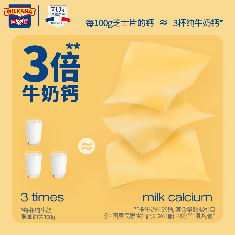 百吉福（MILKANA） 芝士片奶酪 166g/10片*2袋 冷藏 即食 烘焙搭档 早餐 健身