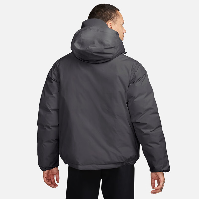 NIKE Men's Short Hooded Jacket, Winter Warmth, Windproof And Water-Resistant Sports Cotton Coat FZ0725-060 Black L