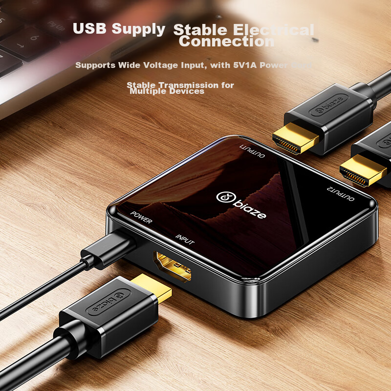 HDMI сплиттер BIAZE 1x2, 4K HD, для подключения ноутбука, ТВ-приставки к монитору или проектору, зеркальное отображение экрана