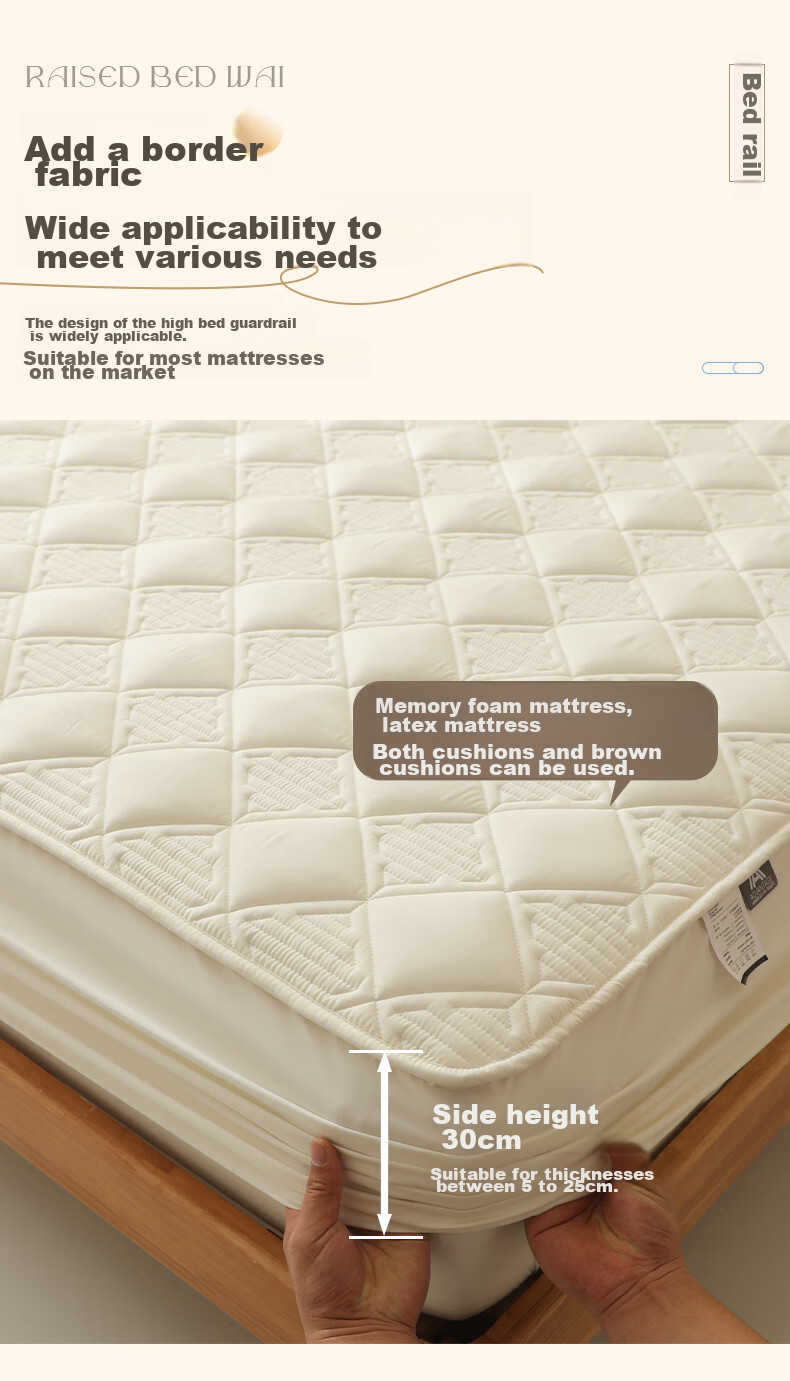 Grace Class A Antibacterial Soybean Cotton Quilted Fitted Sheet, Washable, Thickened Mattress Protector, White, 1.8m 9