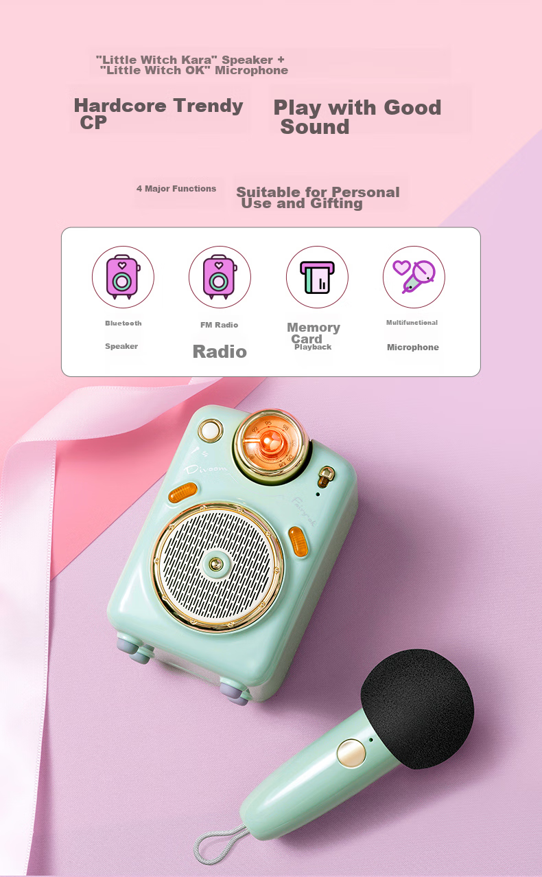 Divoom Bluetooth Speaker with Microphone And Card Slot, Karaoke Speaker, Home KTV Mini Wireless Microphone, Compact Speaker, Gift for Girlfriend Or Childre 2