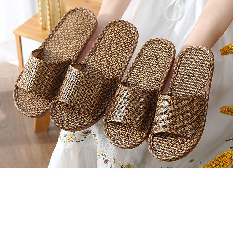 GUOLUOFEI Woven Unisex Summer Slippers Bamboo Floor Soft Sole Non-Slip Men's New Bamboo Sole Size 38-39 19