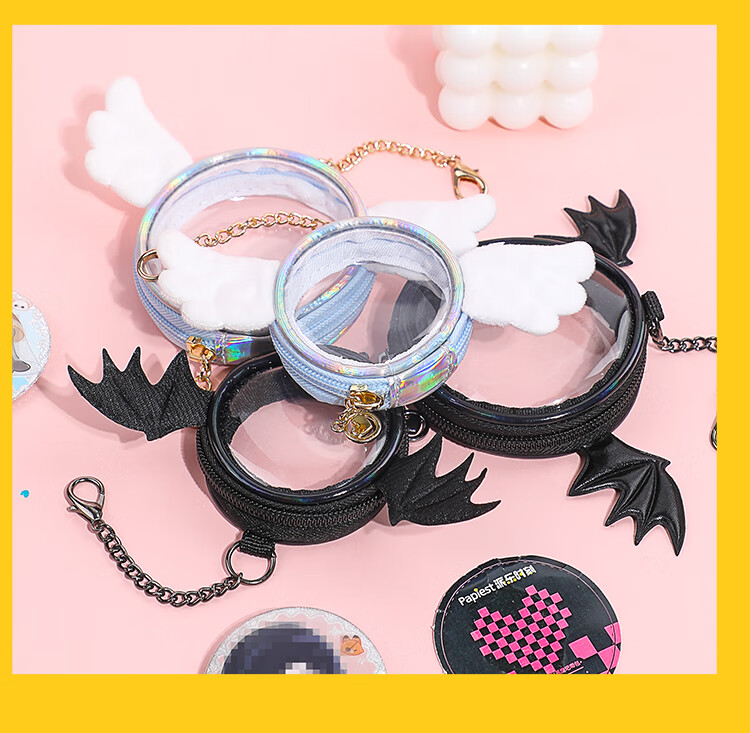 GuangBo Angel Badge Protective Cover Pendant, Anime Display, Outdoor Bag Badge Storage Case, White, Compatible with Two 77mm And Below Badges CR92500-W 7