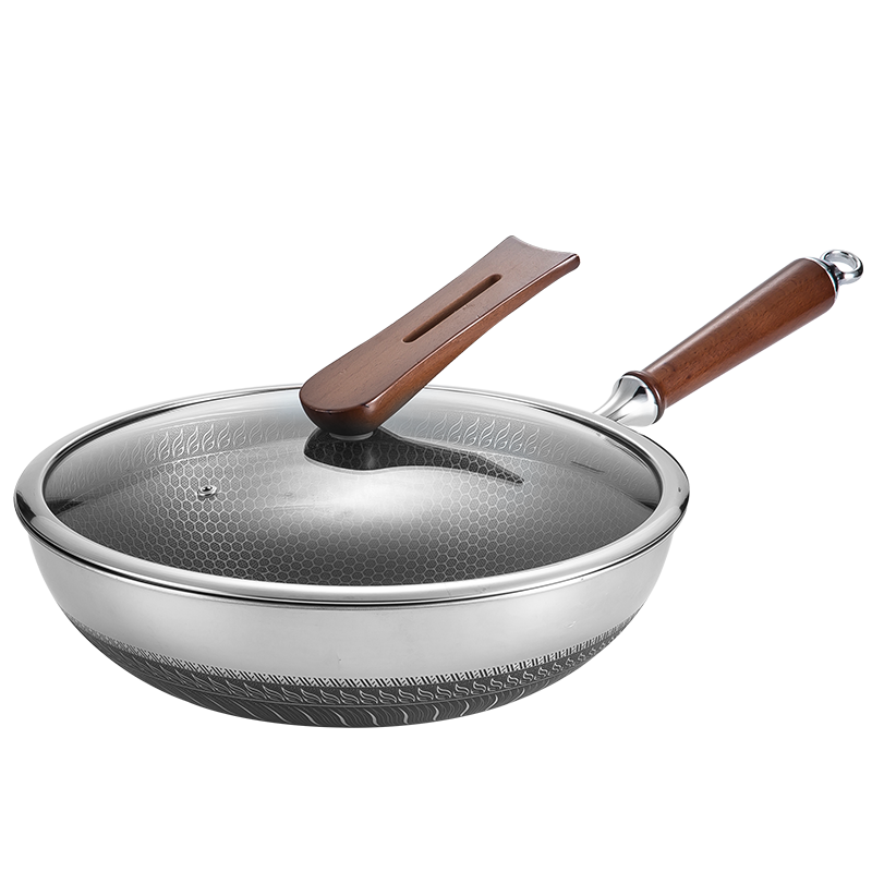 MAXCOOK 316 Stainless Steel Wok, 32cm Non-Stick Frying Pan with Three Layers of Steel, Compatible with Induction Cookers And Dishwashers, MCC3902