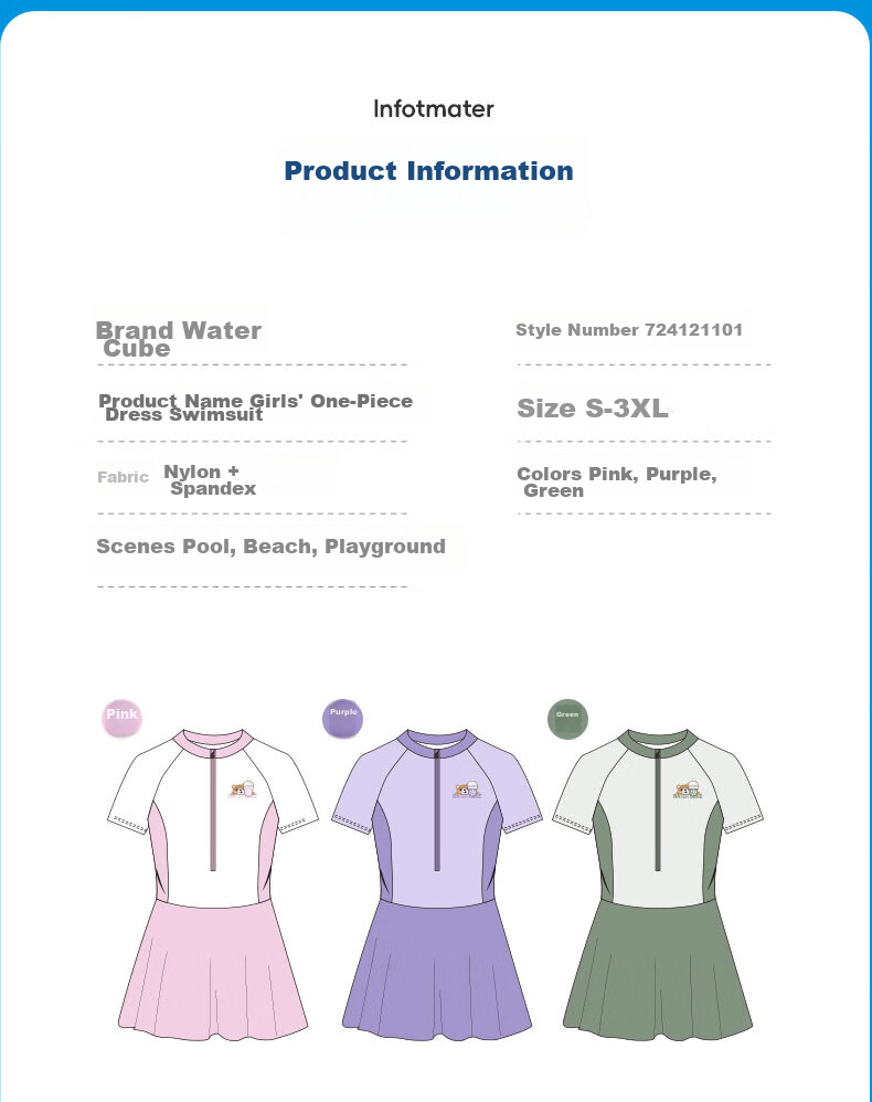 WATER CUBE Girls' One-Piece Swimsuit Dress for Children And Teens, Comfortable Professional Swimwear, Grass Green, Size 18 6