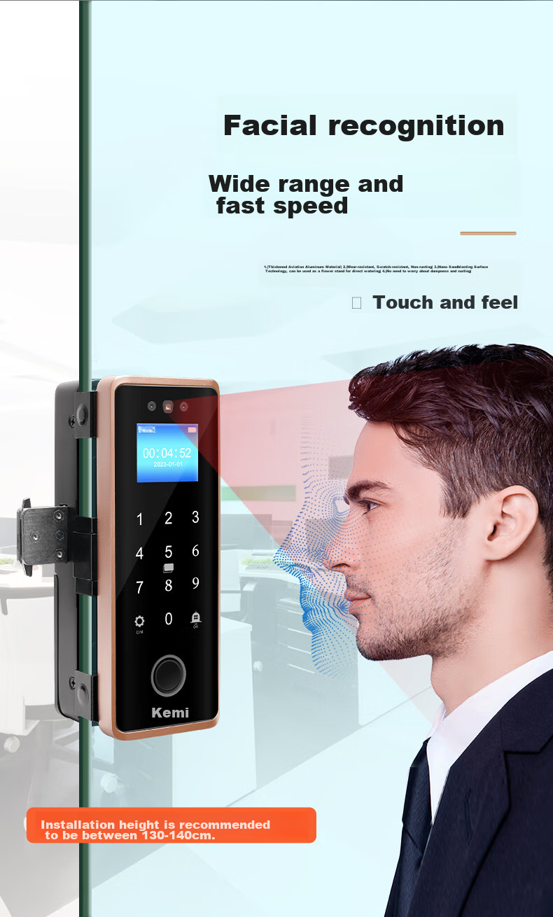 Kemi (Comet) Facial Recognition Glass Door Fingerprint Lock Access Control Smart Electronic Password Lock for Office Glass Doors, Mini Program Attendance, Metal Material COM-202 3