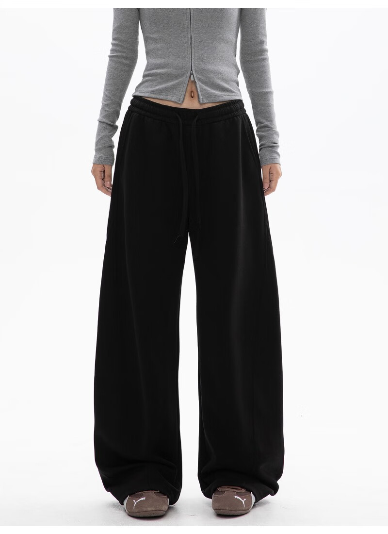 ICH MODE Women's American Style Casual Pants Spring Autumn New Sports Sweatpants Loose Straight-Leg Versatile Wide-Leg Pants Black L 4