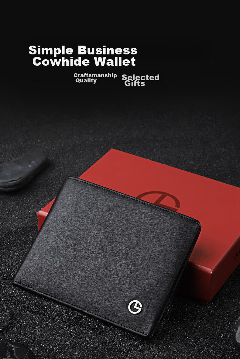 Goldlion First Layer Cowhide Men's Small Horizontal Bifold Wallet Gift Box Birthday Present 1