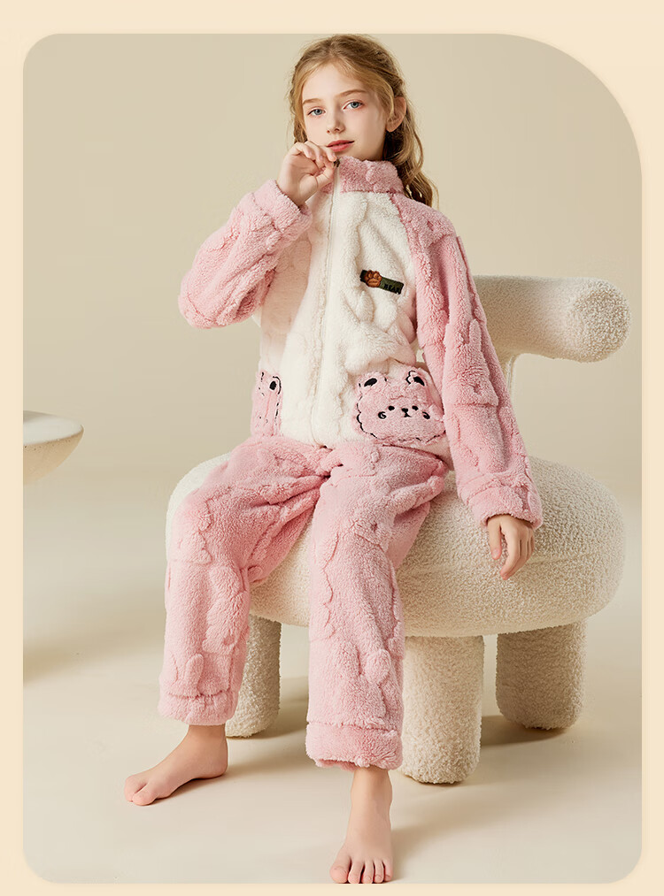 LangSha [Flannel] Children's Pajamas, Boys' Autumn And Winter Fleece-Lined Sleepwear, Big Kids Girls Baby Warm Home Wear Set 14