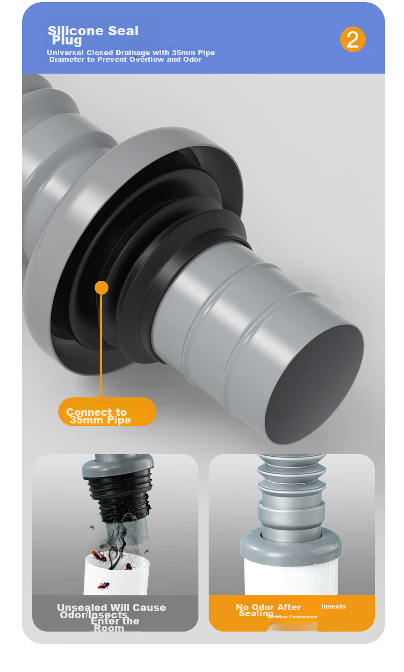KEGOO Sink Drain Pipe, Washbasin Flip-Down Drain Kit, Horizontal Drainage System for Washbasins, Anti-Insect And Odor Prevention K5042 4