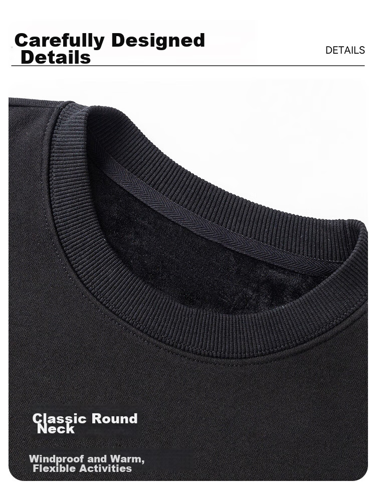 MiiOW Fleece-Lined Sweatshirt for Men, Autumn And Winter Thick Warm Jacket, Men's Round Neck Pullover Top, Versatile Cotton Long-Sleeve Base Layer 15