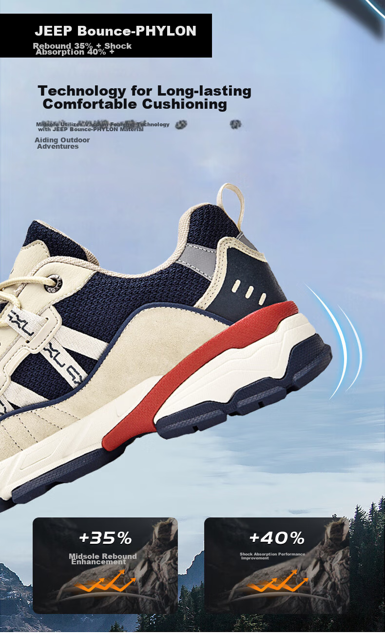 JEEP Hiking Shoes for Men, Outdoor Sports Shoes, Anti-Collision Wear-Resistant Shock-Absorbing Running Shoes, Non-Slip Mountaineering Boots for Men, Dark Blue, Size 42 6