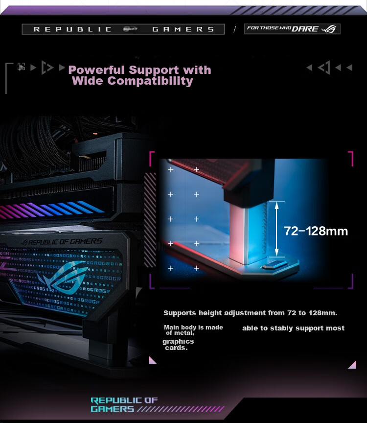 ASUS ROG XH01 White Hercules Graphics Card Support, Compatible with 4090 GPU, Aura Sync, Tool-Free Adjustment, Magnetic Level Indicator 6