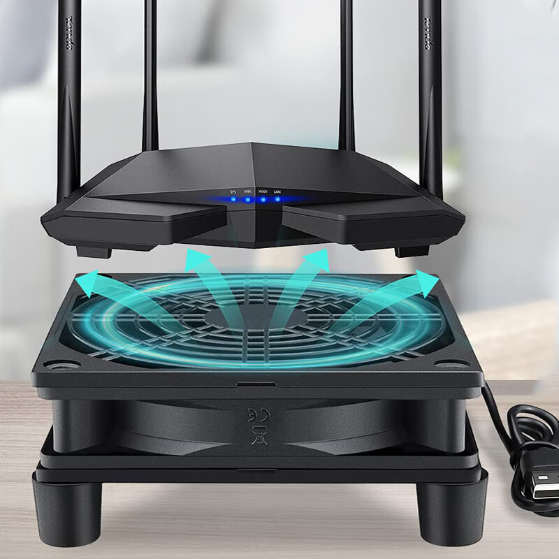 Liantuo Router Cooler Dual Fan 12CM Mini Host Stand Optical Modem TV Set-Top Box Cooling Base Large Fan Black Support USB Powered 3