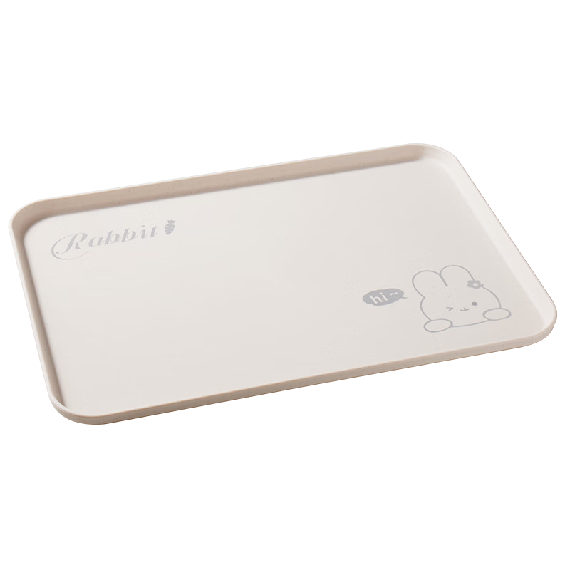 BJ Rectangular Tray, Tea Tray for Home Use, Fruit Plate, Breakfast Tray, Storage Tray, Snack Plate, Small Rabbit Pattern in Off-White Color, Medium Size