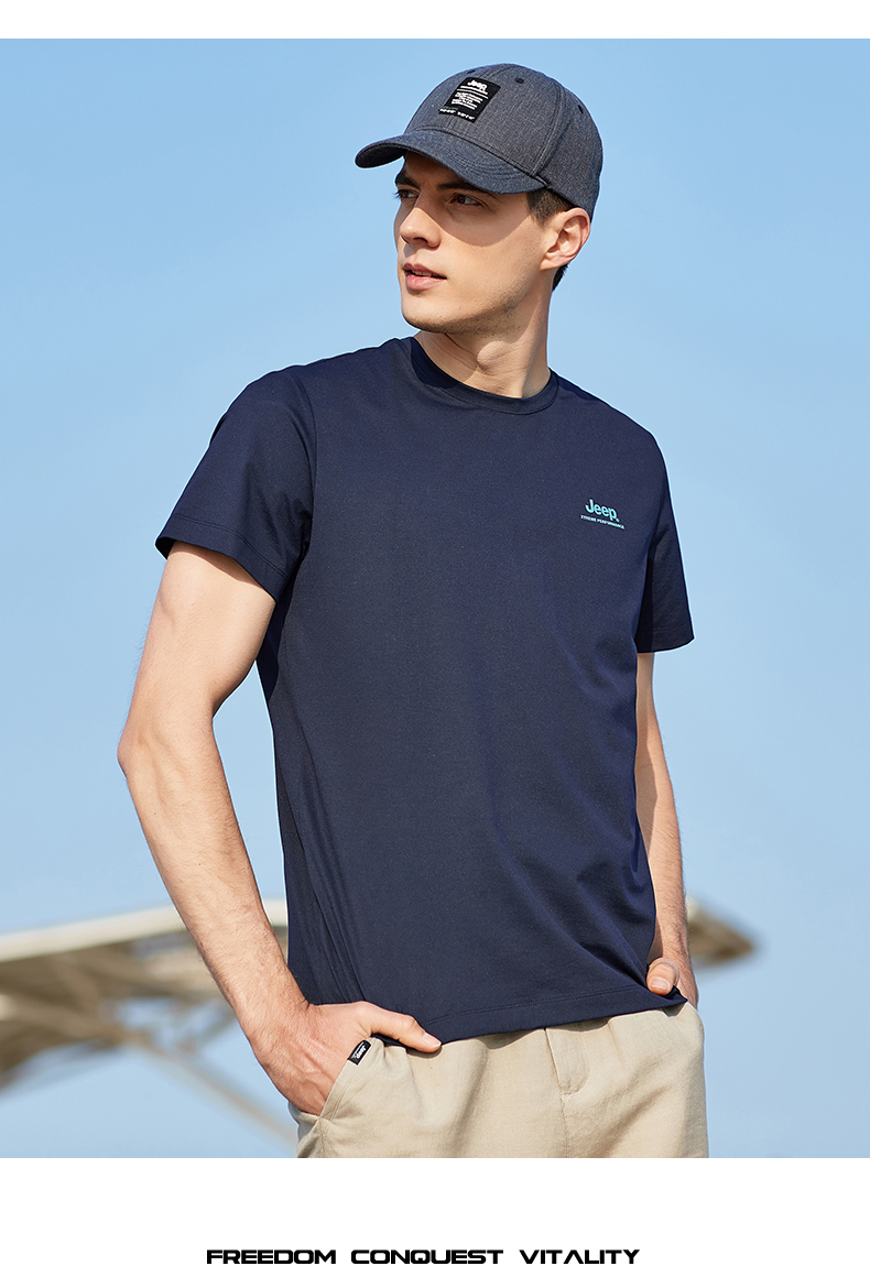 JEEP Men's Short-Sleeve T-Shirt, Sports Outdoor Breathable Quick-Dry Tee, Men's Cool Round Neck Top, 538 Navy Blue XL 7