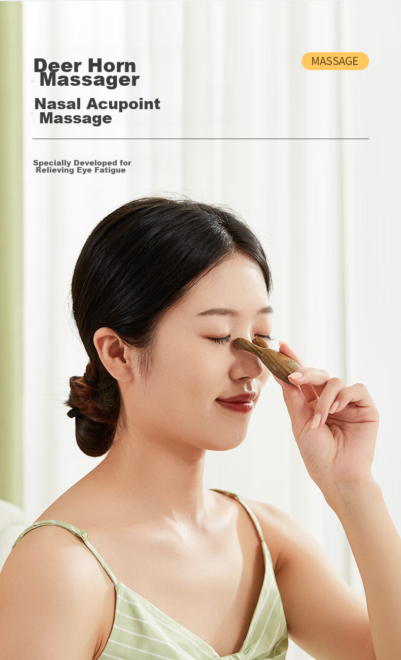 Chuxin Natural Ebony Wood Eye Massager, Creative Deer Antler Nose Beauty Device, Facial Meridian Acupoint Massage Tool 2