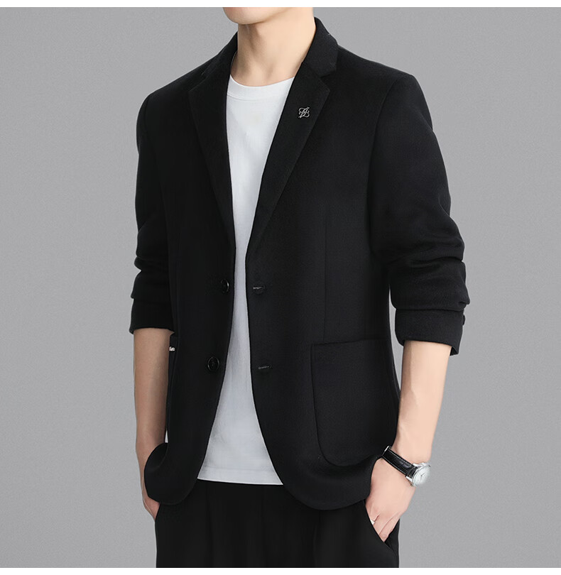 ROMON Men's Wool Blend Blazer Spring Autumn Business Casual Single Suit Coat Warm Jacket XF87 Dark Blue L 12