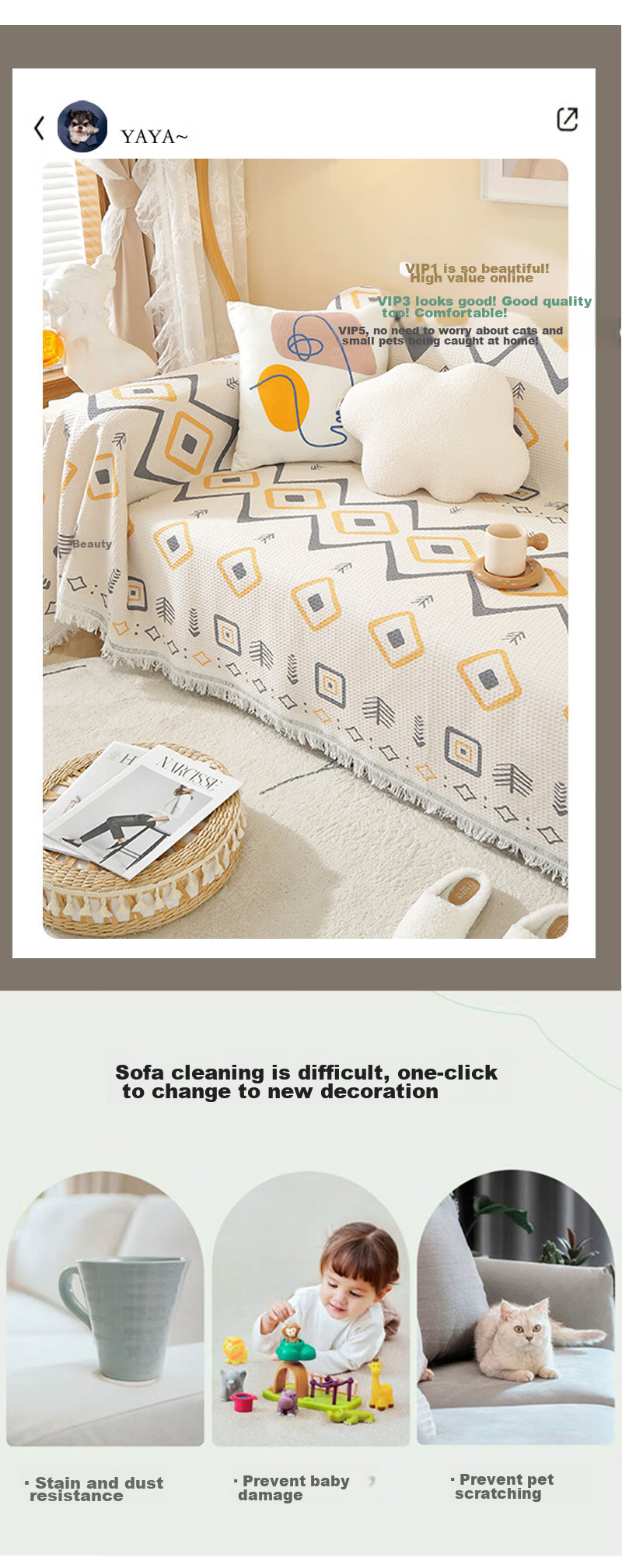 AVIVI Sofa Cover, Full Coverage Sofa Cloth, Cotton Woven Sofa Pad, Sofa Slipcover, All Seasons, 180*300 Cm, Linglinghuimeng Patter 3